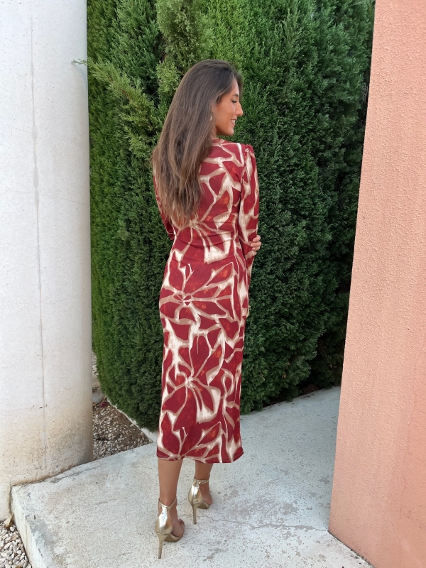 Vestido Ebano Manga Larga Teja