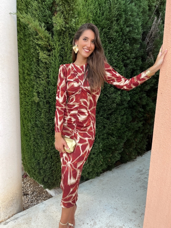 Vestido Ebano Manga Larga Teja