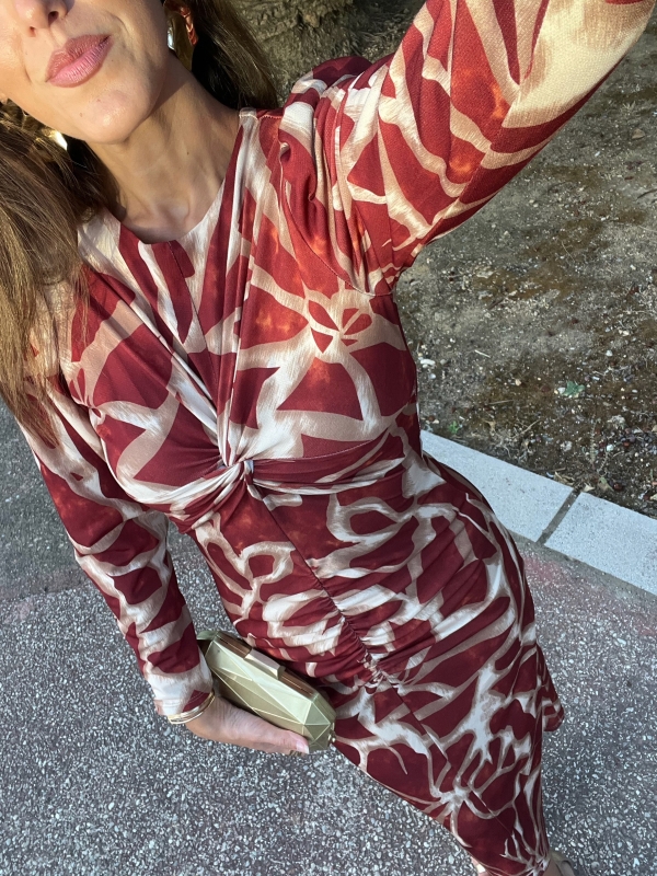 Vestido Ebano Manga Larga Teja