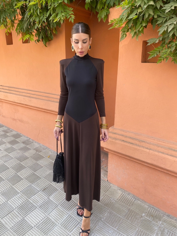 Vestido Sandino Preto/Castanho