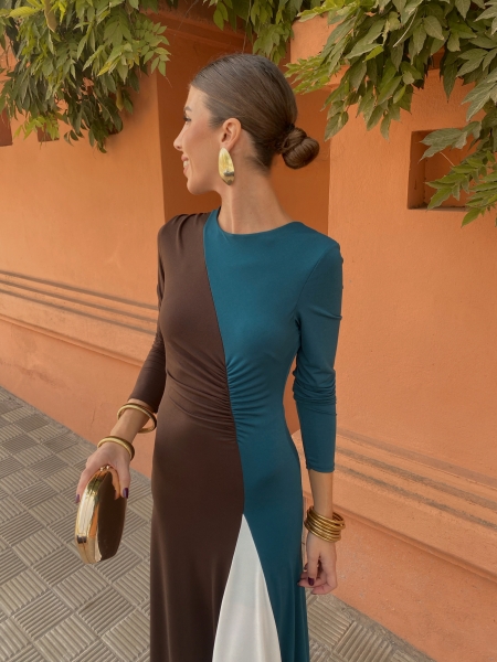 Vestido Triada Marrón/Petróleo 2