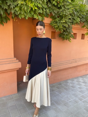 Longoria Blue and Cream Dress