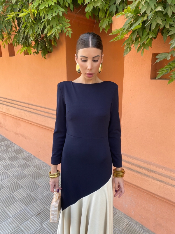 Longoria Blue and Cream Dress