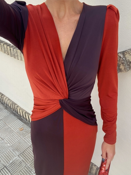 Vestido Bitono Naranja/Marrón 2