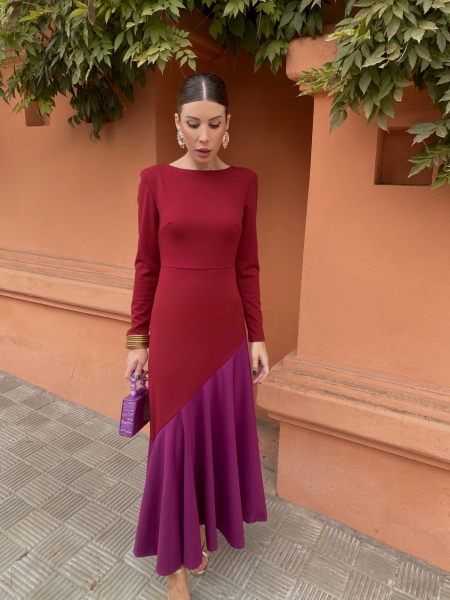 Vestido Longoria Granate/Fucsia 2