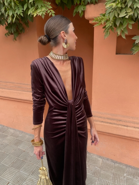 Coliza Velvet Brown Dress