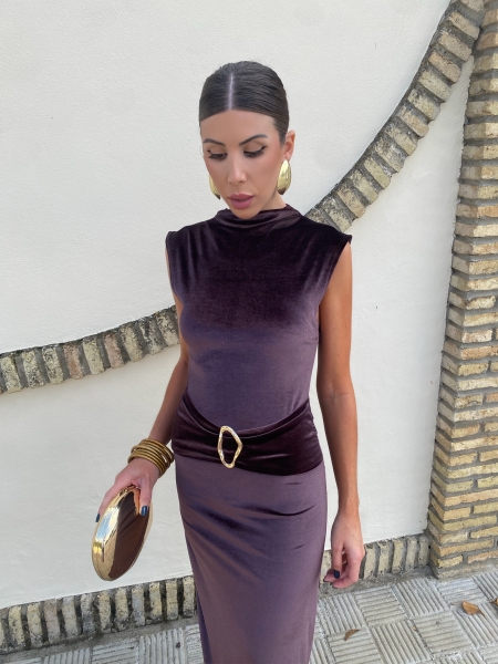 Vestido Velvet Hebilla Marrón 2