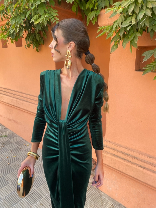 Vestido de veludo verde Coliza