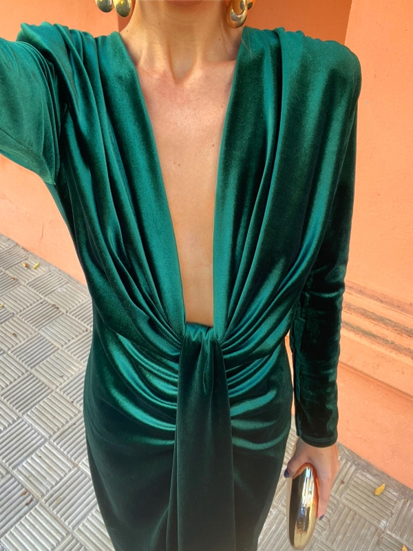 Vestido de veludo verde Coliza