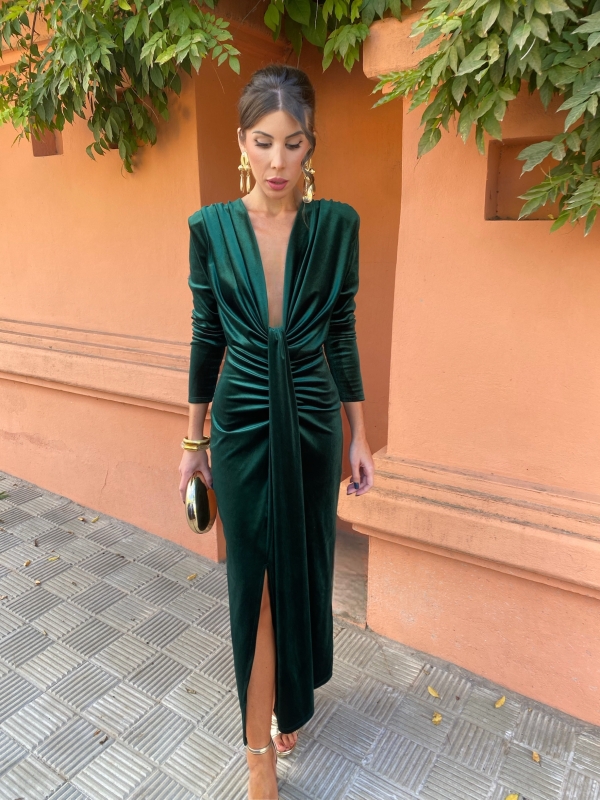Vestido de veludo verde Coliza