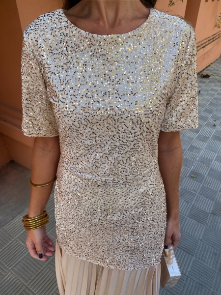 Vestido Isolda Manga Corta Beige 2