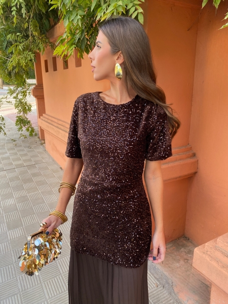 Vestido Isolda Manga Corta Marrón