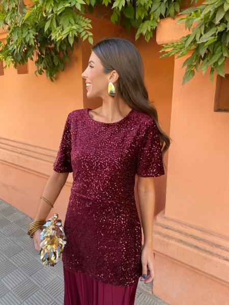 Vestido Isolda Manga Corta Granate