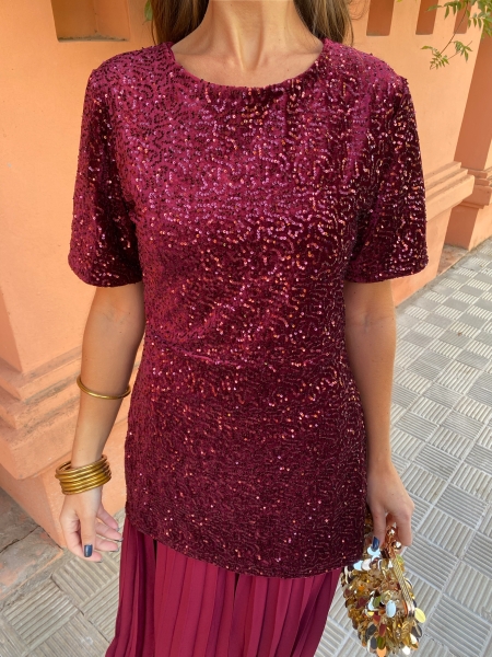 Vestido Isolda Manga Corta Granate 2