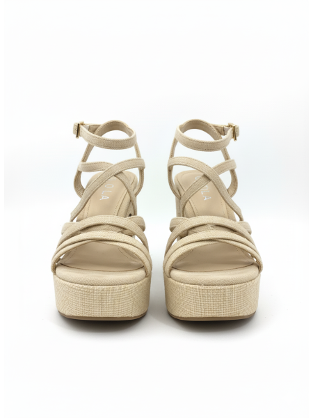 Sandali con tacco in lino beige 2