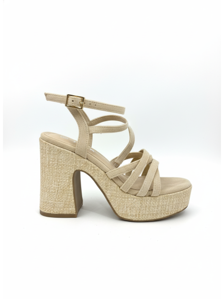Sandali con tacco in lino beige
