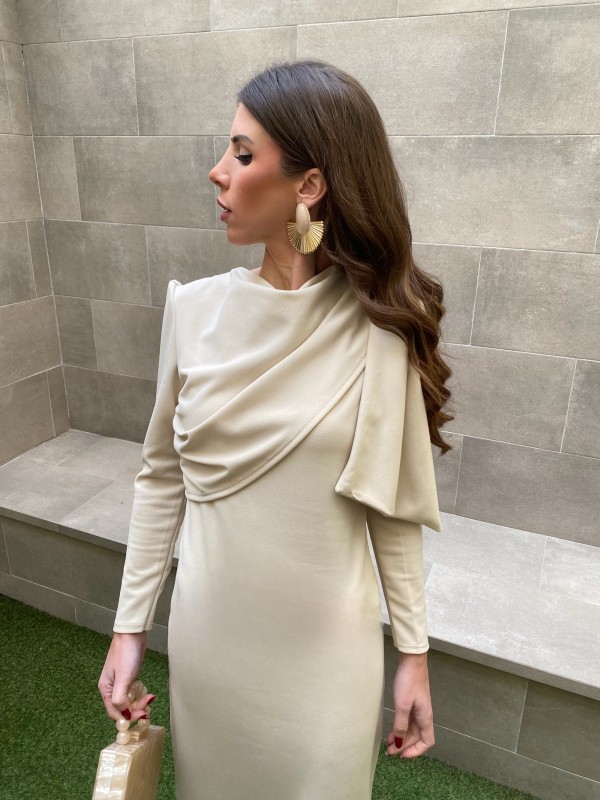 Vestido bege com mangas Rovira