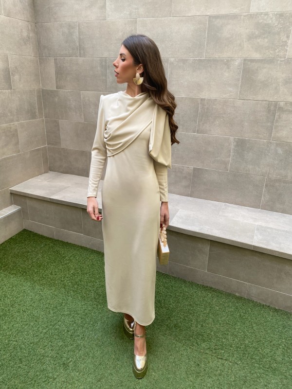 Vestido bege com mangas Rovira