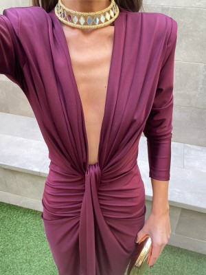 Coliza Long Sleeve Wine Dress