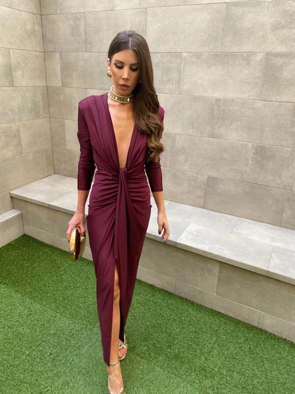 Coliza Long Sleeve Wine Dress