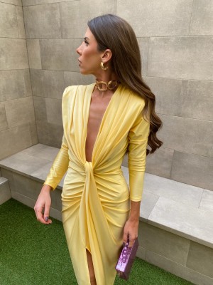 Vestido amarelo de manga comprida Coliza