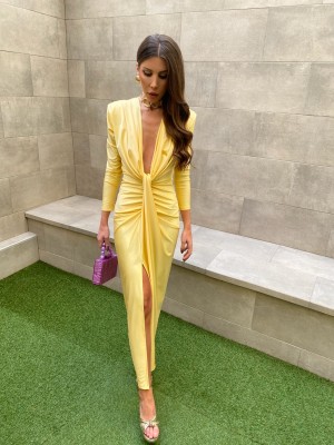 Vestido amarelo de manga comprida Coliza