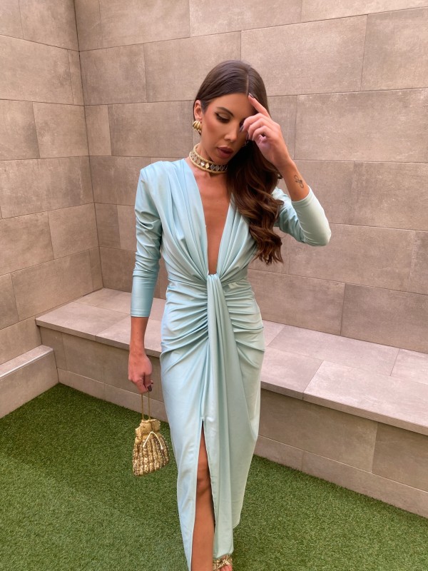 Vestido Coliza Manga Larga Aguamarina