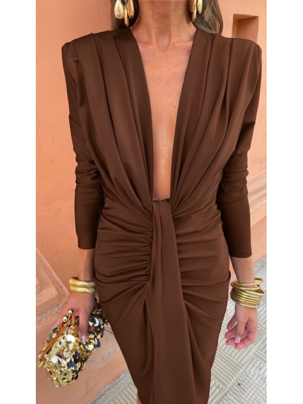 Coliza Long Sleeve Brown Dress