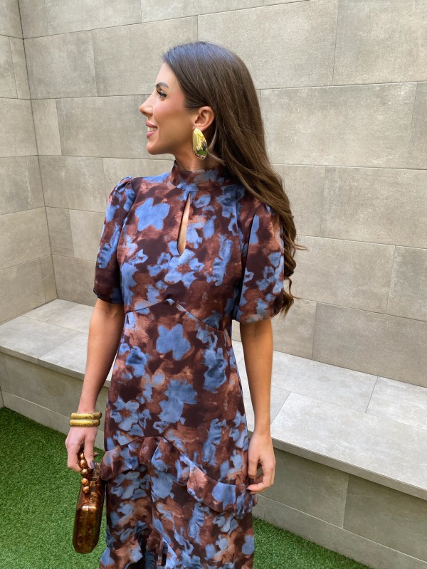 Vestido Santapola castanho/azul