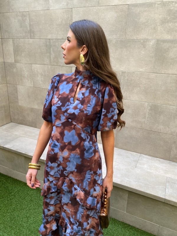 Vestido Santapola castanho/azul