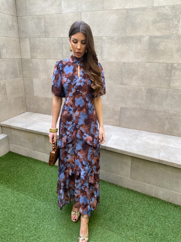 Vestido Santapola castanho/azul