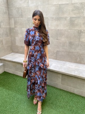 Vestido Santapola castanho/azul