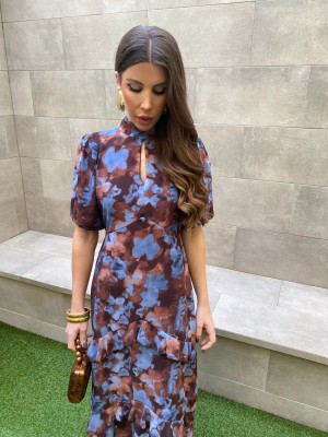 Vestido Santapola castanho/azul