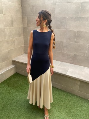 Longoria Sleeveless Dress Blue/Cream