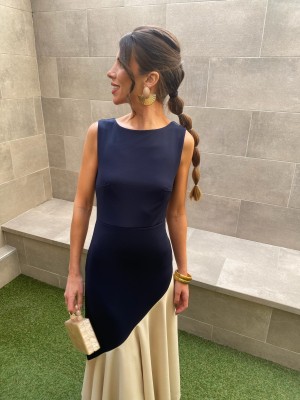 Vestido Longoria sem mangas azul/creme