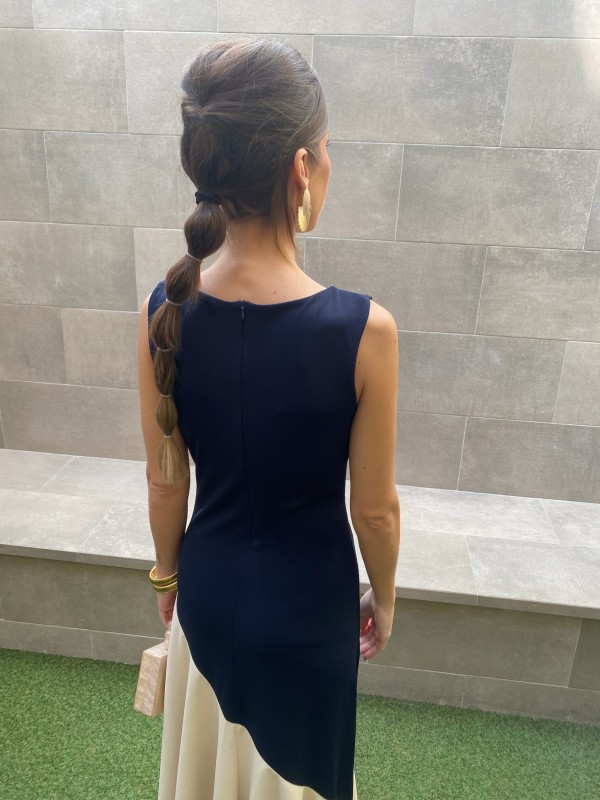 Vestido Longoria sem mangas azul/creme