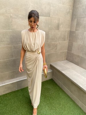 Robe beige sans manches Almodóvar