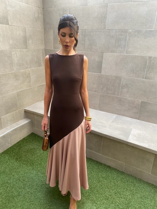 Vestido Longoria Sin Mangas Marrón/...