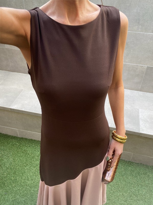 Robe sans manches Longoria marron/rose