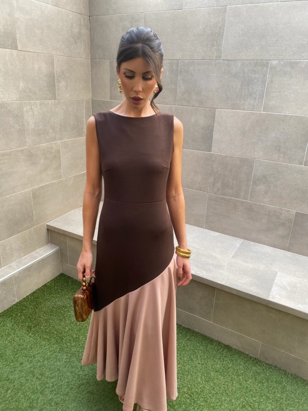 Vestido Longoria Sin Mangas Marrón/...