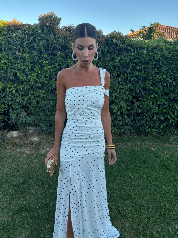 Abito bianco biondo a pois