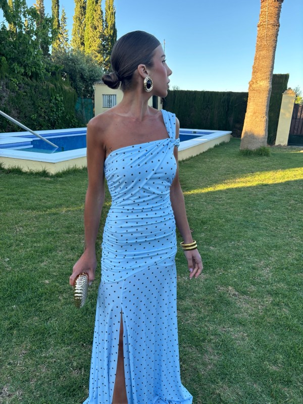 Light Blue Blonde Dress with Polka Dots