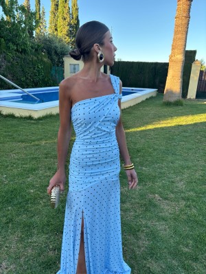 Abito biondo azzurro a pois