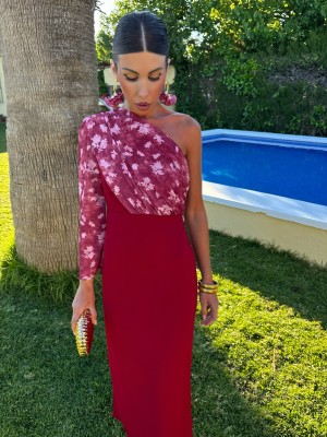 Vestido Verdejo Rojizo
