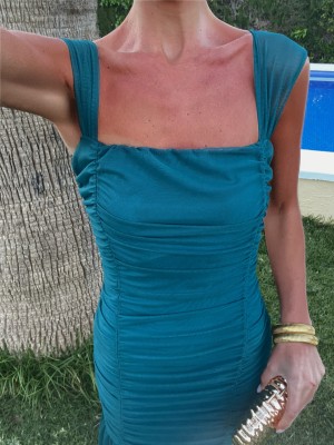 Vestido Drappe Petróleo