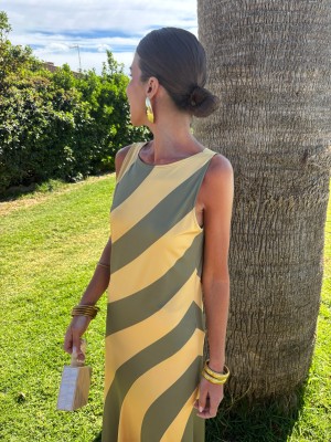 Vestido Porto verde-oliva/mostarda