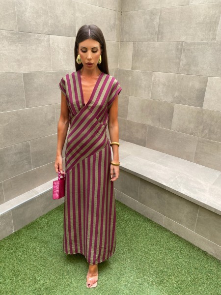 Green/Bougainvillea Striped Dress 2