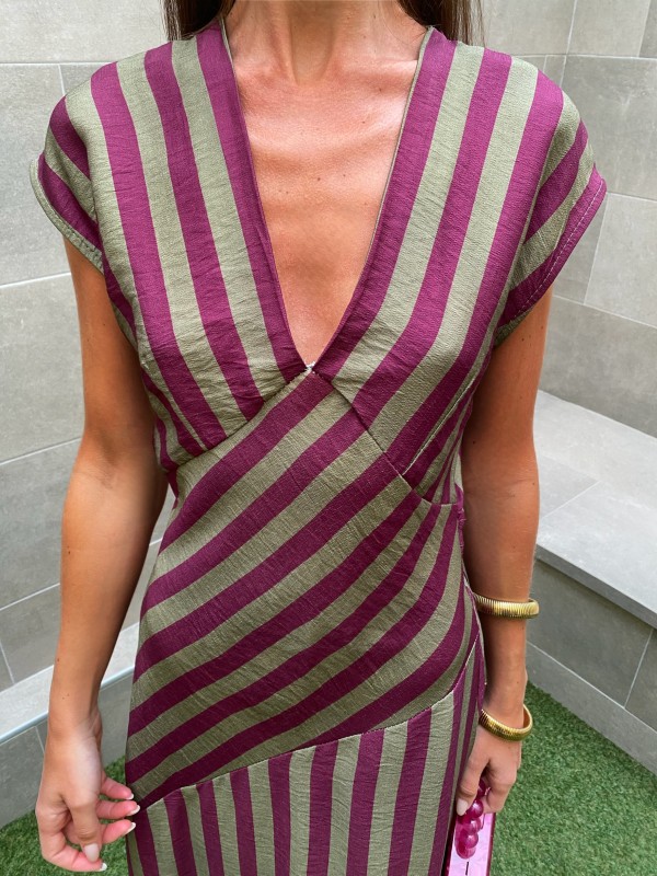 Green/Bougainvillea Striped Dress