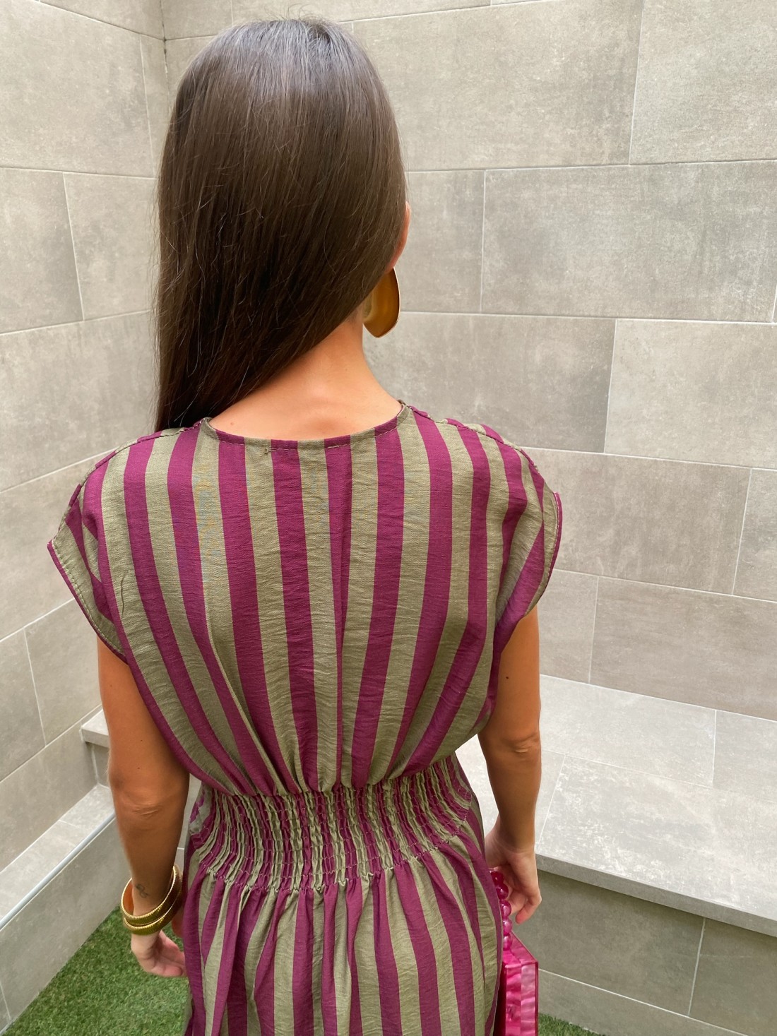 green and purple striped dress Purple, Green, & Gold 3 Tier Dress main image 1