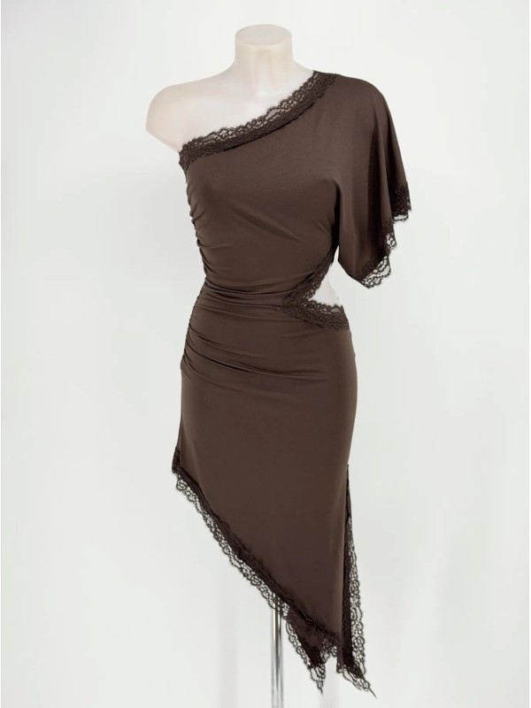 Brown Asymmetry Dress
